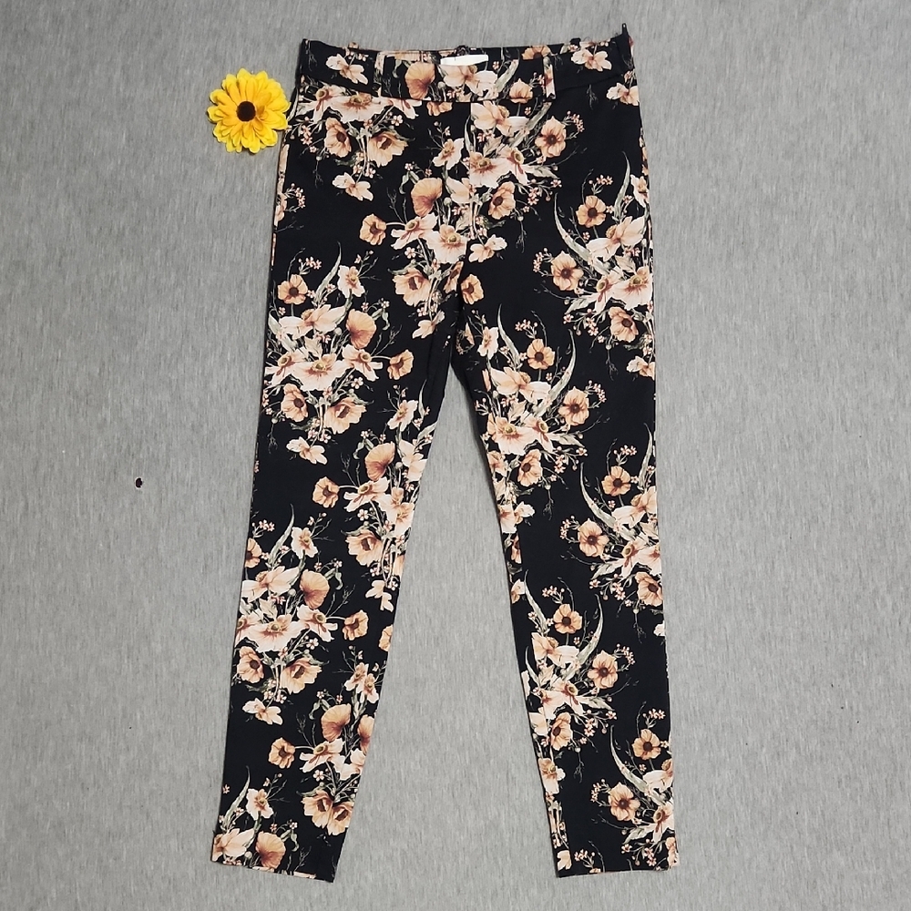 H&M Brand Floral High-Rise Straight-Leg Cigarette Pants Trousers
